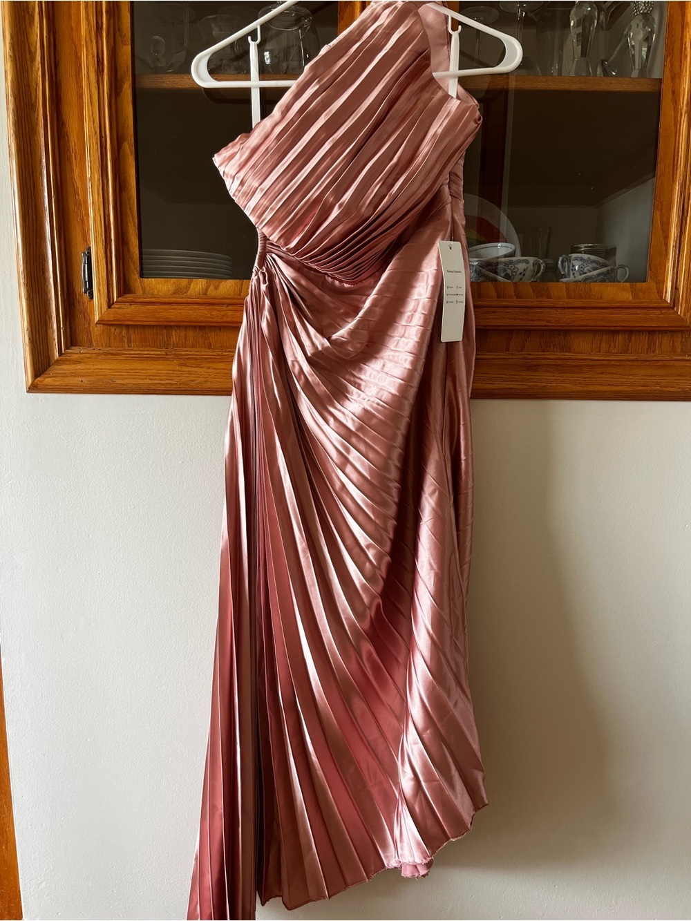 One-Shoulder Pleated Midi Dress in Dusty Rose - Picture 2 of 8